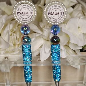 Blue Beaded Psalm 91 Earrings